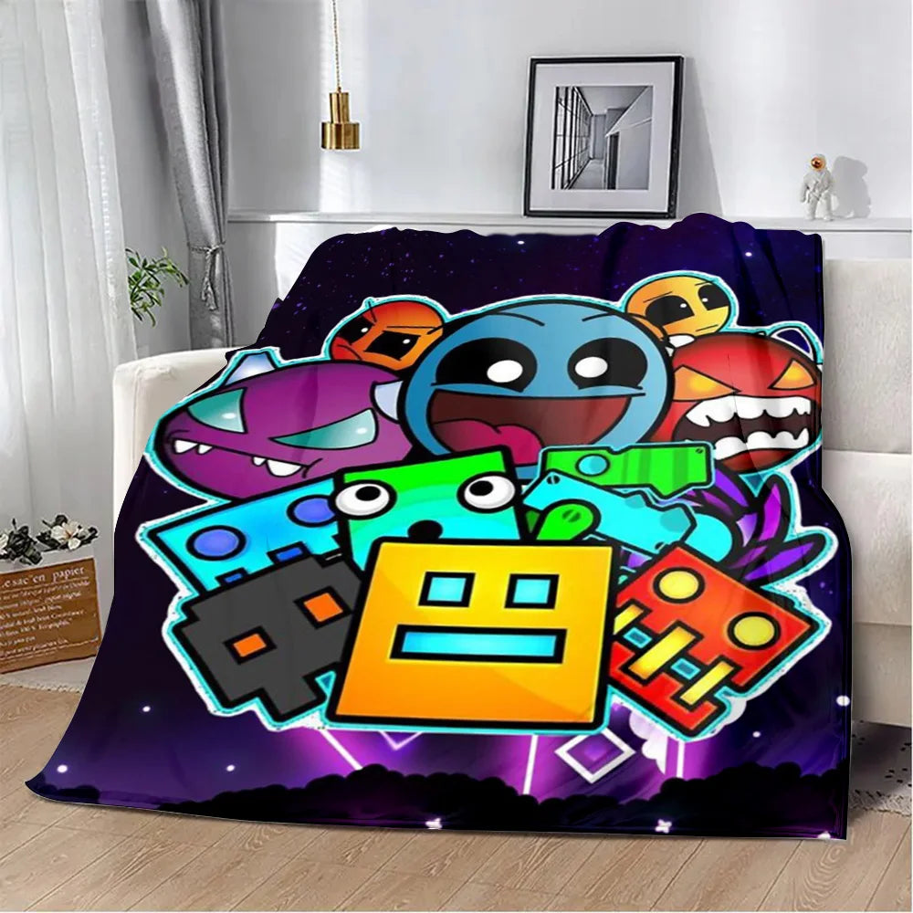 Geometry Dash Blanket – Soft Cozy Printed Throw Blanket for Gaming Room Decor