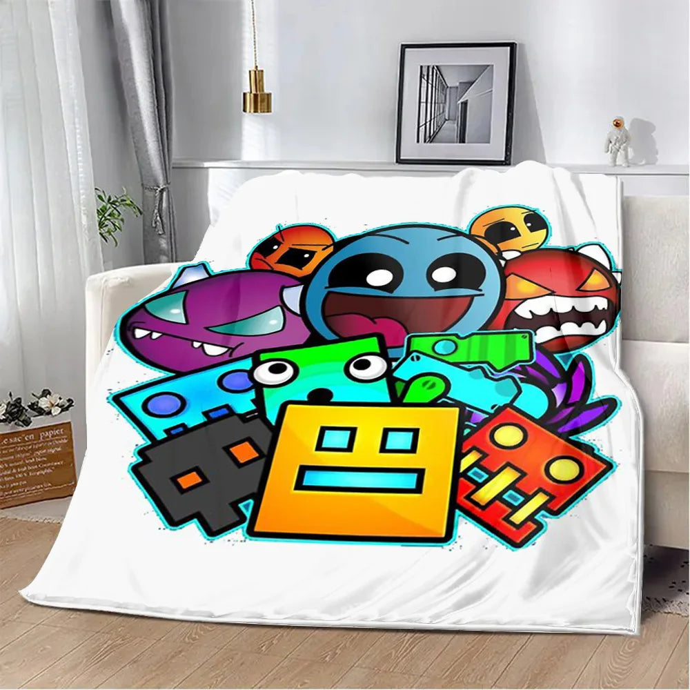 Geometry Dash Blanket – Soft Cozy Printed Throw Blanket for Gaming Room Decor