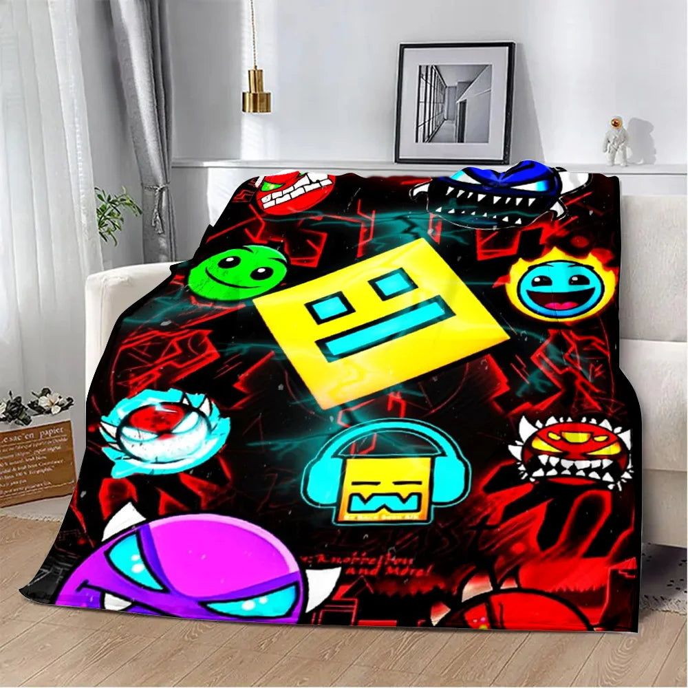 Geometry Dash Blanket – Soft Cozy Printed Throw Blanket for Gaming Room Decor