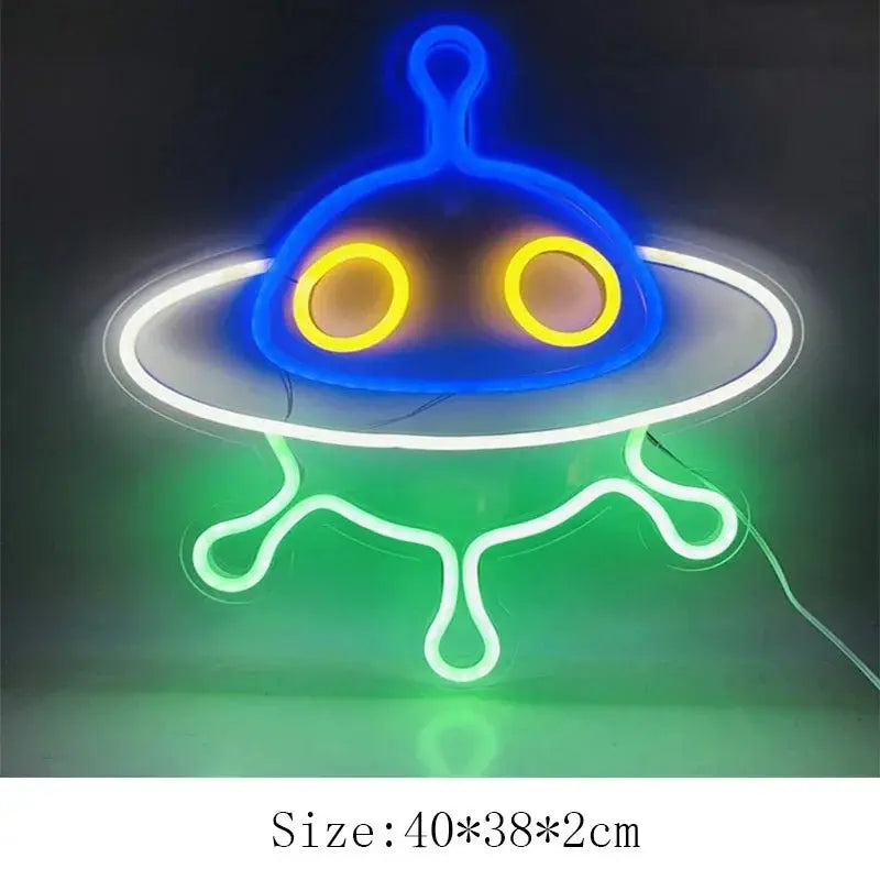 Alien Neon Light Sign Spaceship Planet
