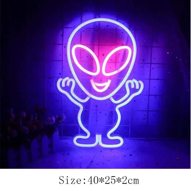 Alien Neon Light Sign Spaceship Planet