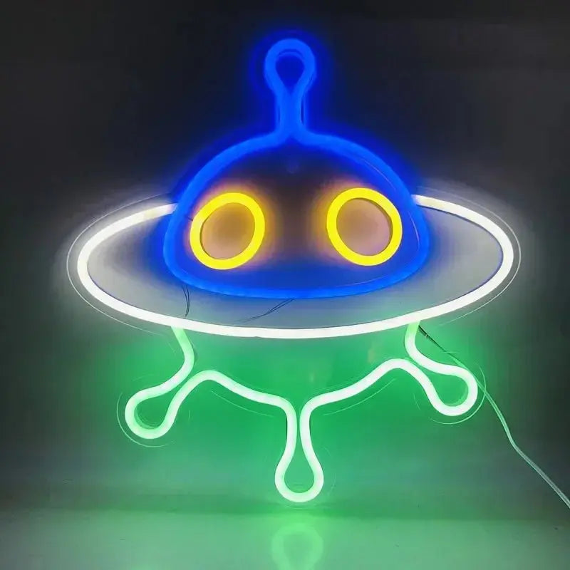 Alien Neon Light Sign Spaceship Planet