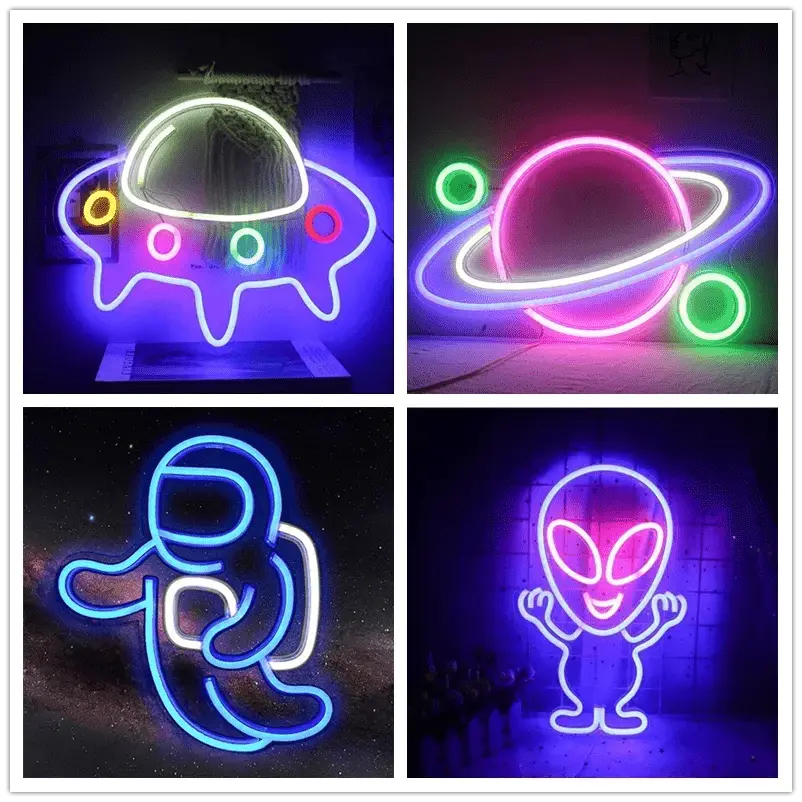 Alien Neon Light Sign Spaceship Planet
