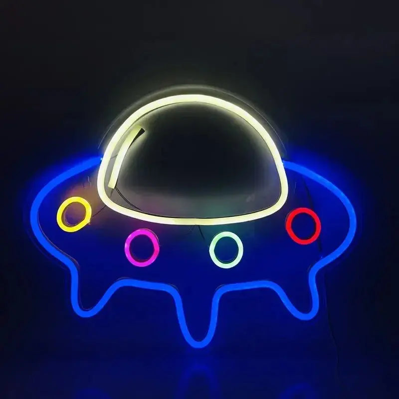 Alien Neon Light Sign Spaceship Planet