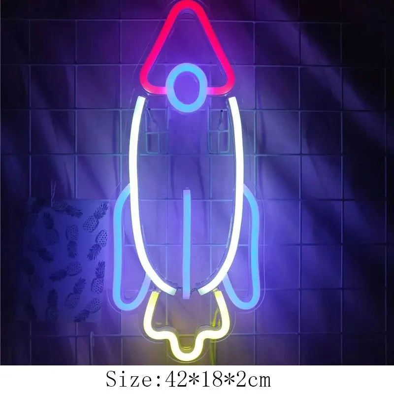 Alien Neon Light Sign Spaceship Planet
