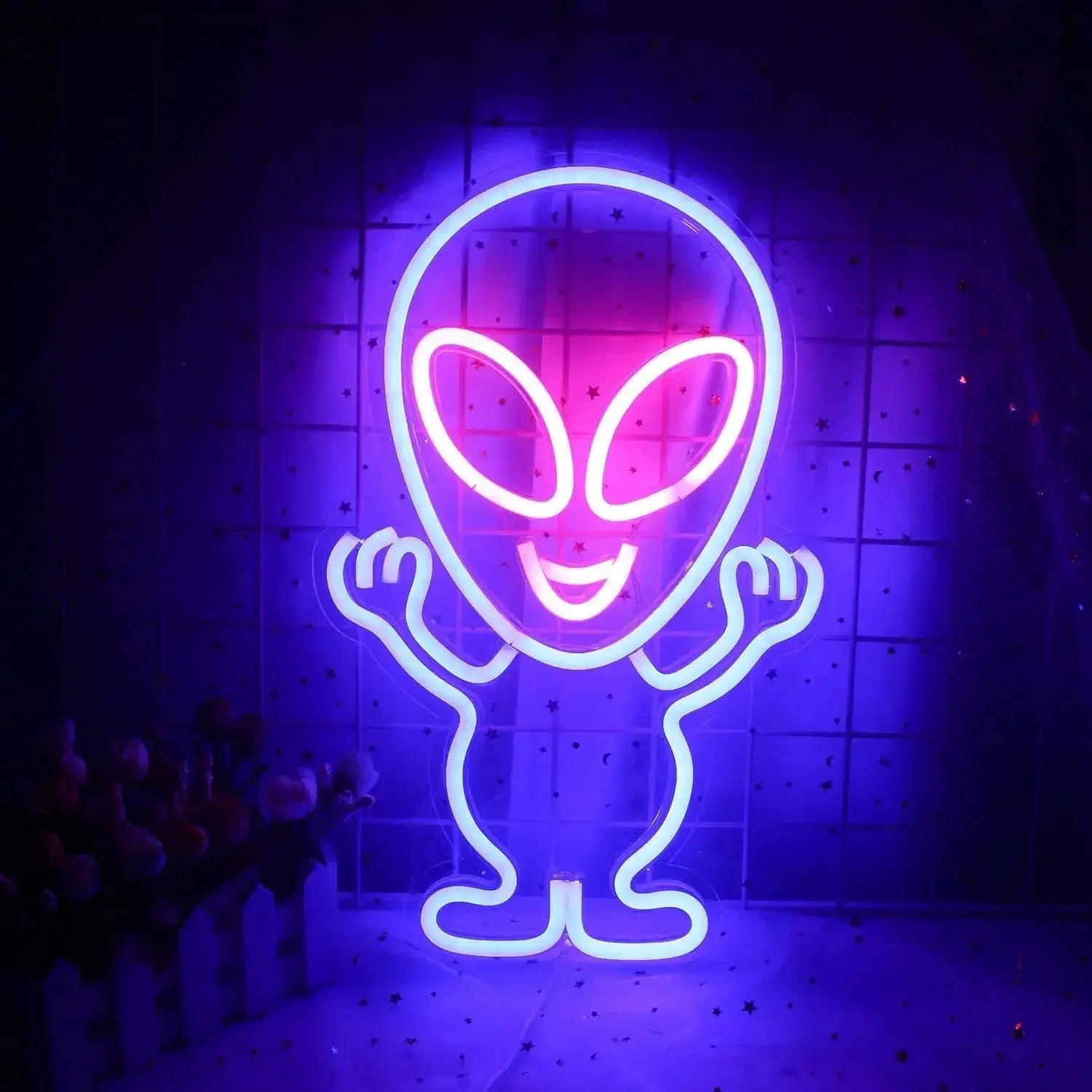 Alien Neon Light Sign Spaceship Planet