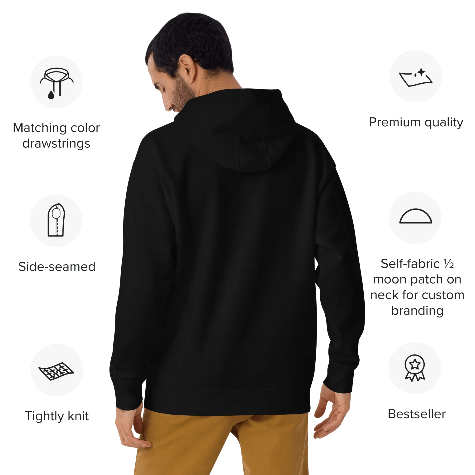 Embroidered Unisex Hoodie - Black Hoodie With Pouch Pocket | Soft Cotton Blend