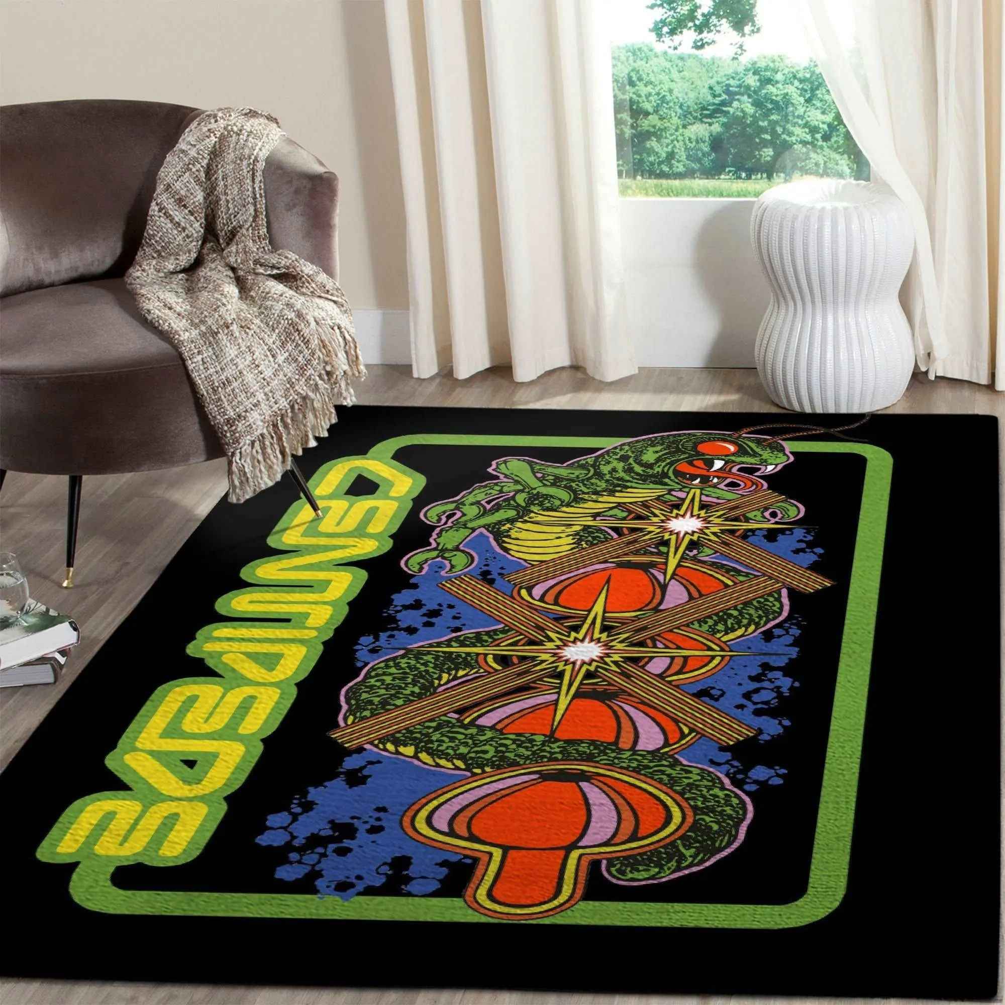 Centipede Area Rug - Classic Arcade Game Rug for Gaming Room Decor