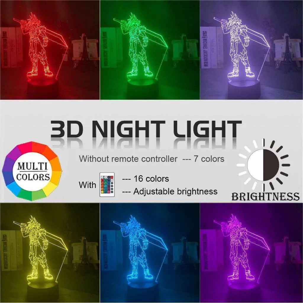 Cloud Strife Night Light – LED Touch Lamp for Game Room Lighting & USB Powered