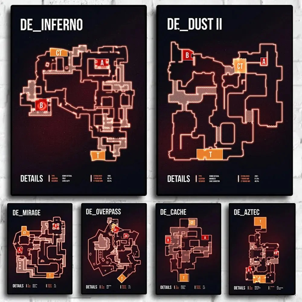 Counter-Strike Legends: CS GO Map Art Prints for Gamers