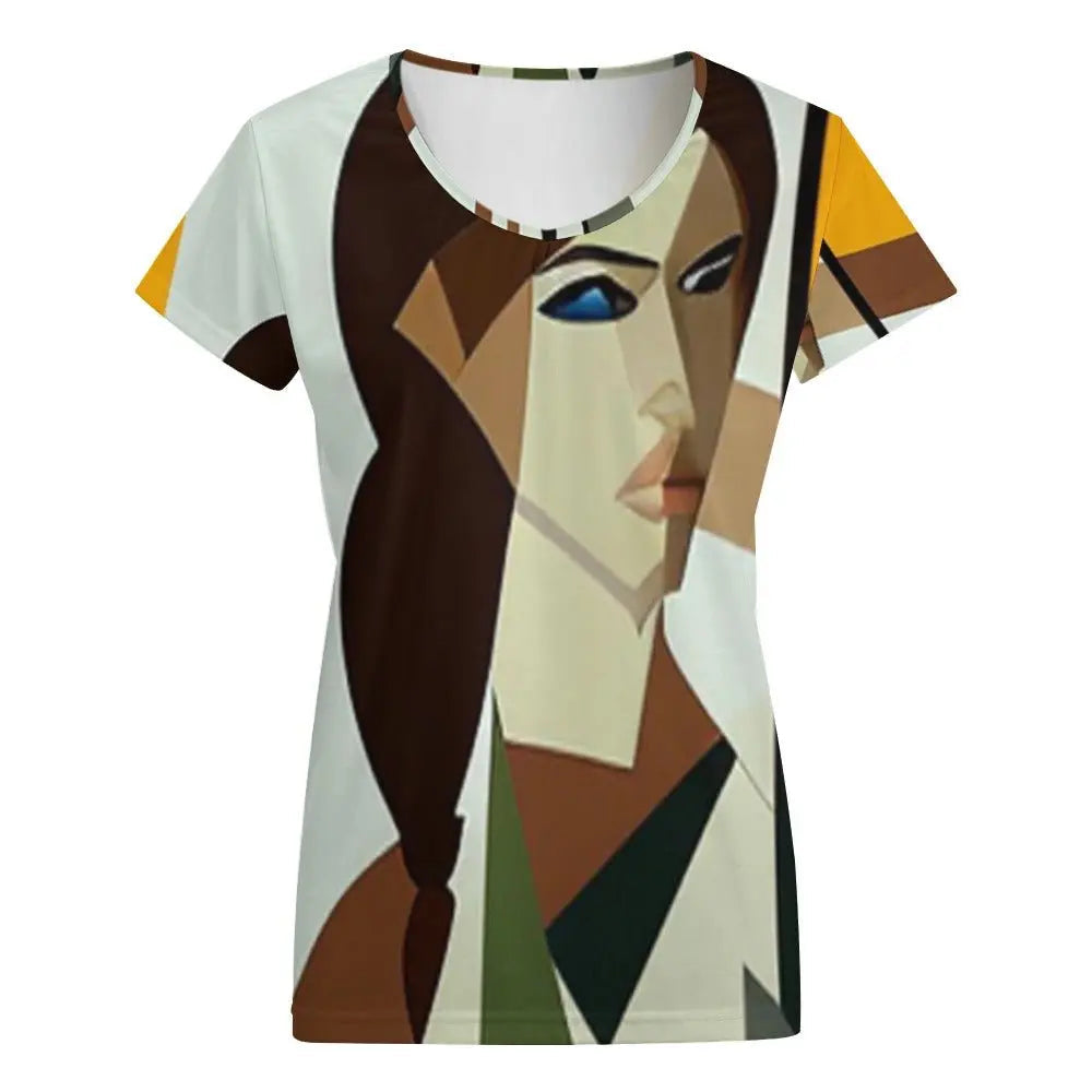 Lara Croft Inspired V-Neck T-Shirt in Picasso Style for Women