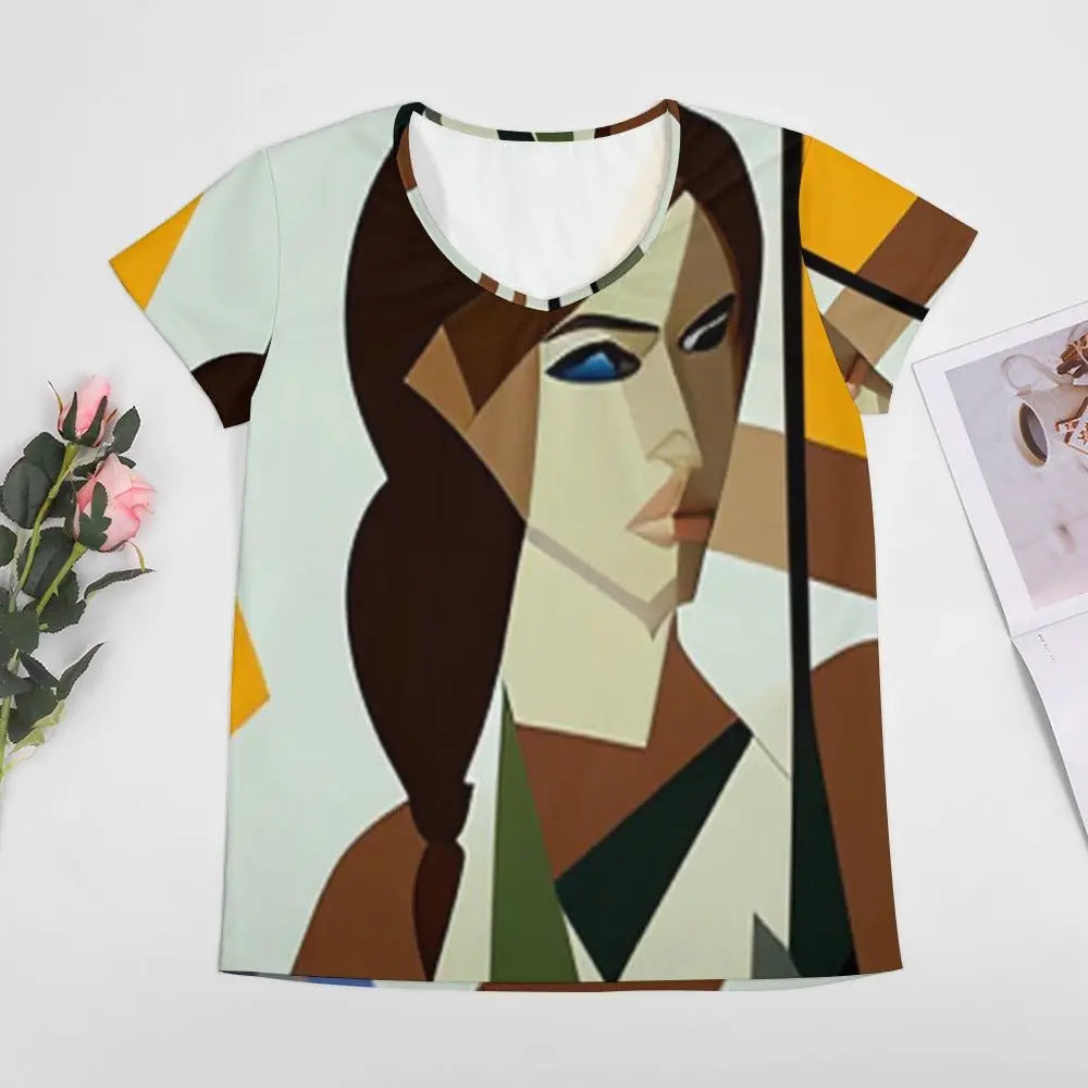 Lara Croft Inspired V-Neck T-Shirt in Picasso Style for Women