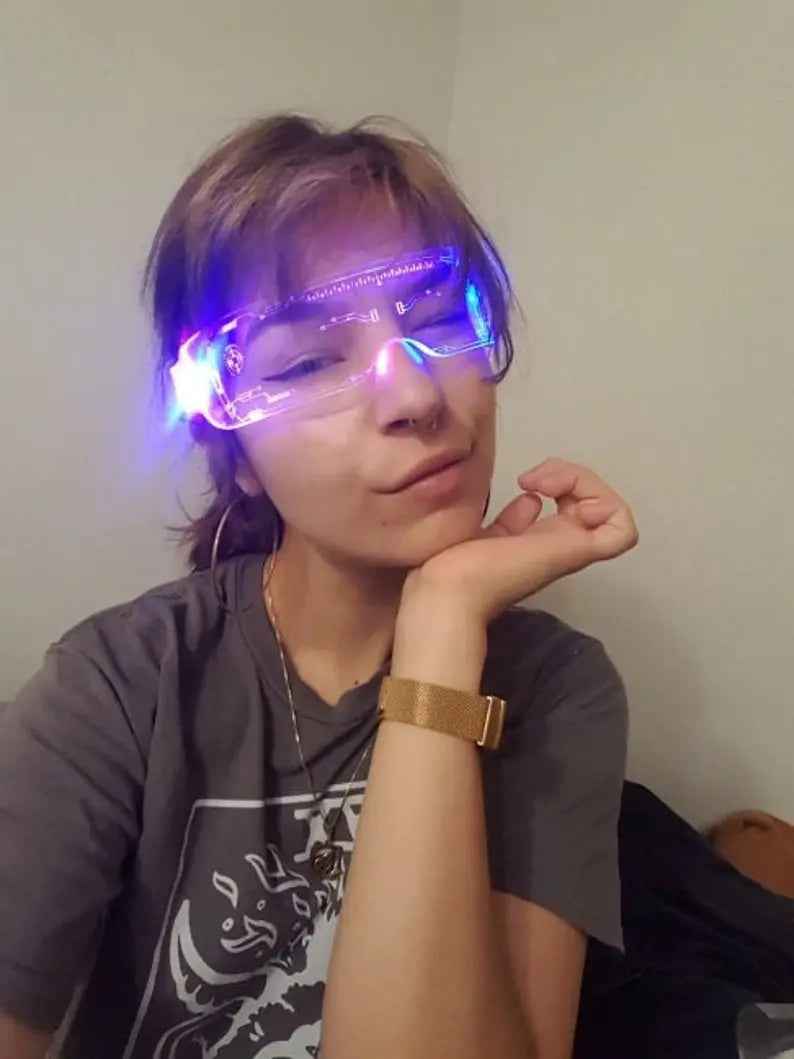 Cyberpunk Futuristic Glasses – LED Visor Glasses with 7 Color Change & UV Protection