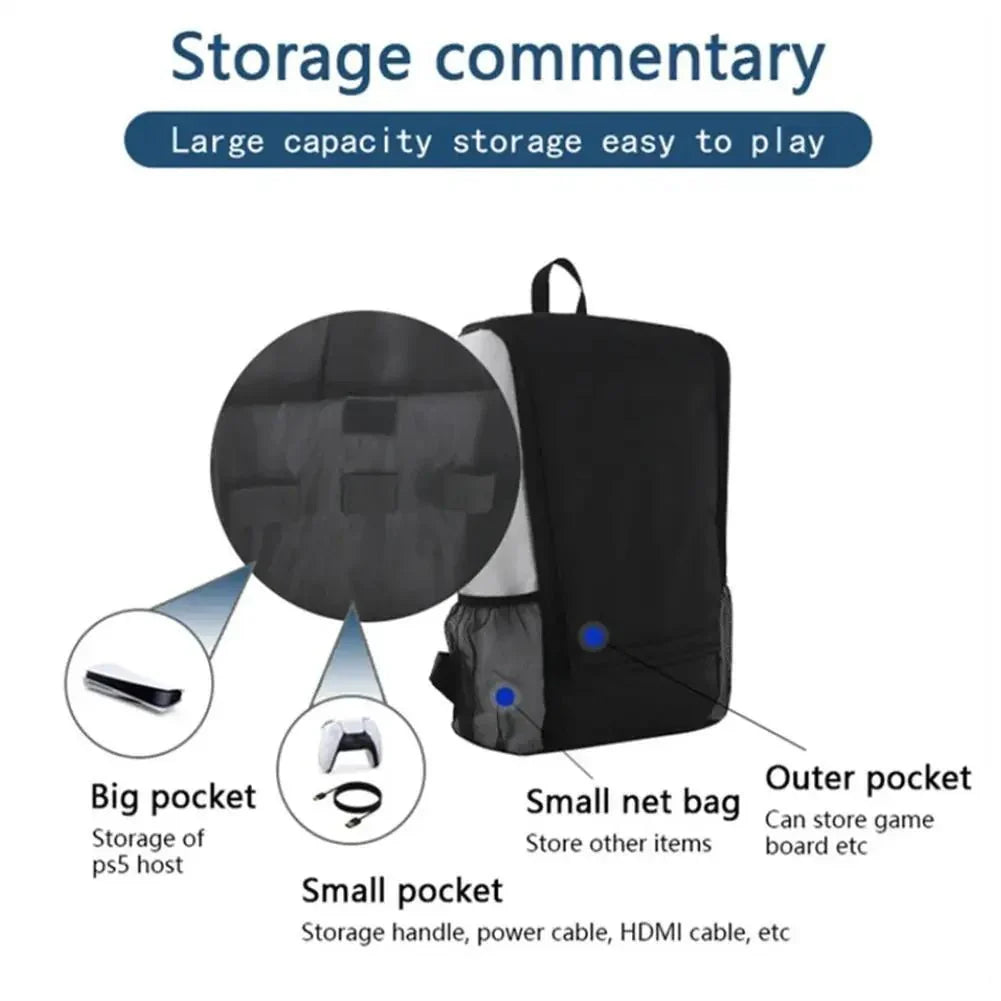 Game Console Backpack Compatible with PS5, PlayStation 5 Outdoor Portable Handbag for Gaming Controller and Accessories Storage