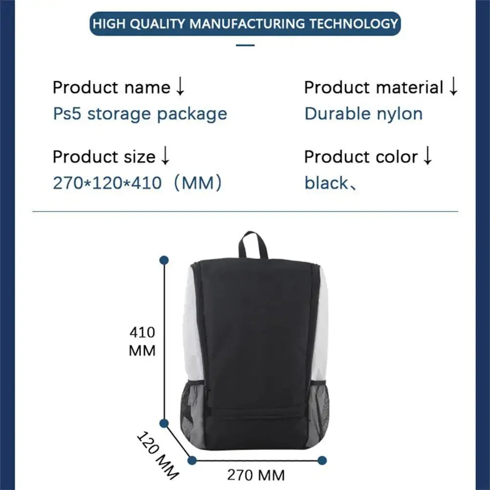 Game Console Backpack Compatible with PS5, PlayStation 5 Outdoor Portable Handbag for Gaming Controller and Accessories Storage