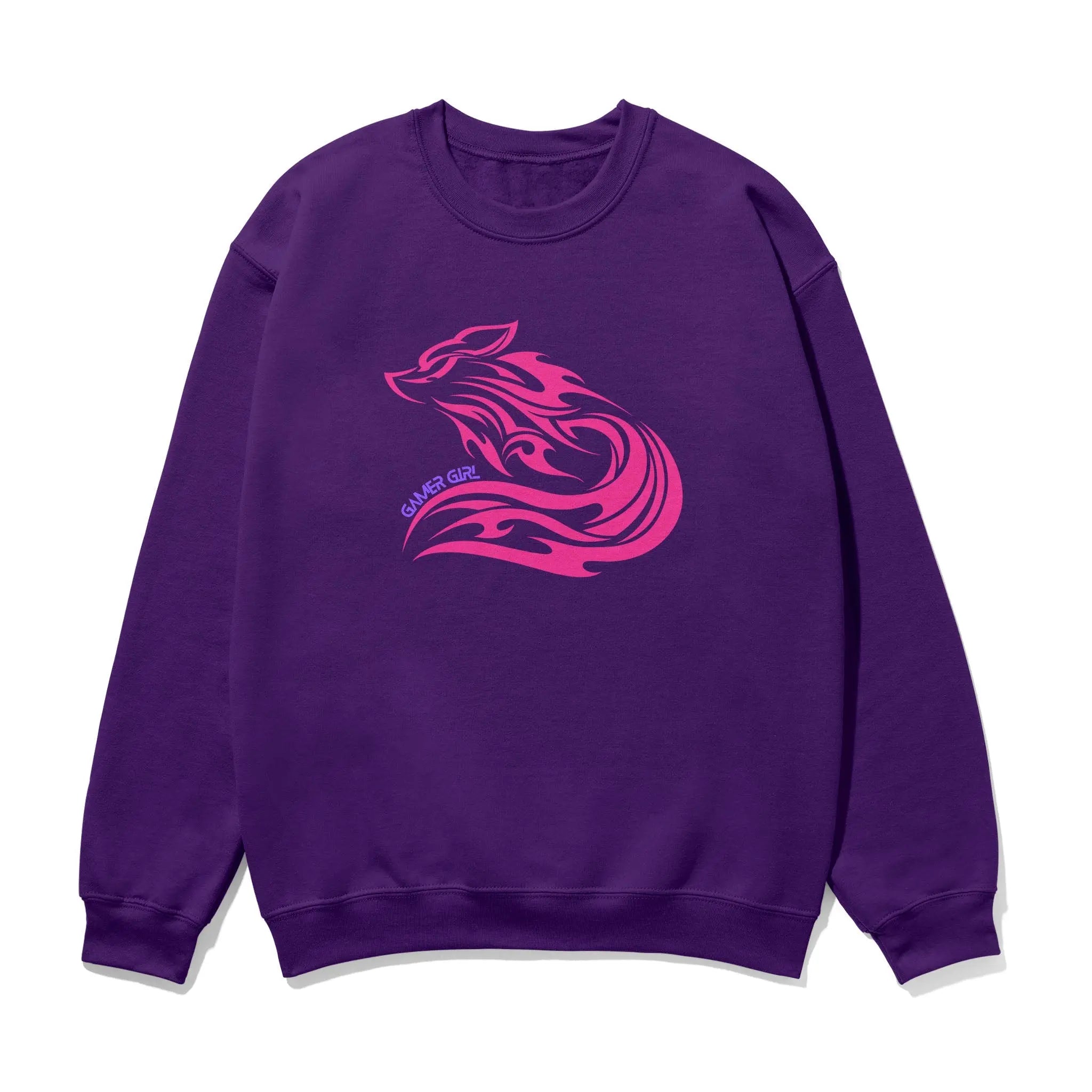 Gamer Girl Sweatshirt – Unisex Printed Pink Fox Sleeve Design, Comfortable Fleece
