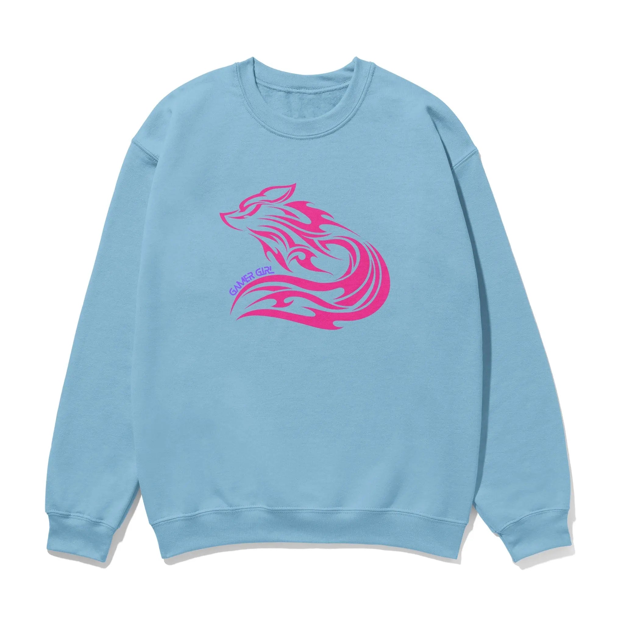 Gamer Girl Sweatshirt – Unisex Printed Pink Fox Sleeve Design, Comfortable Fleece