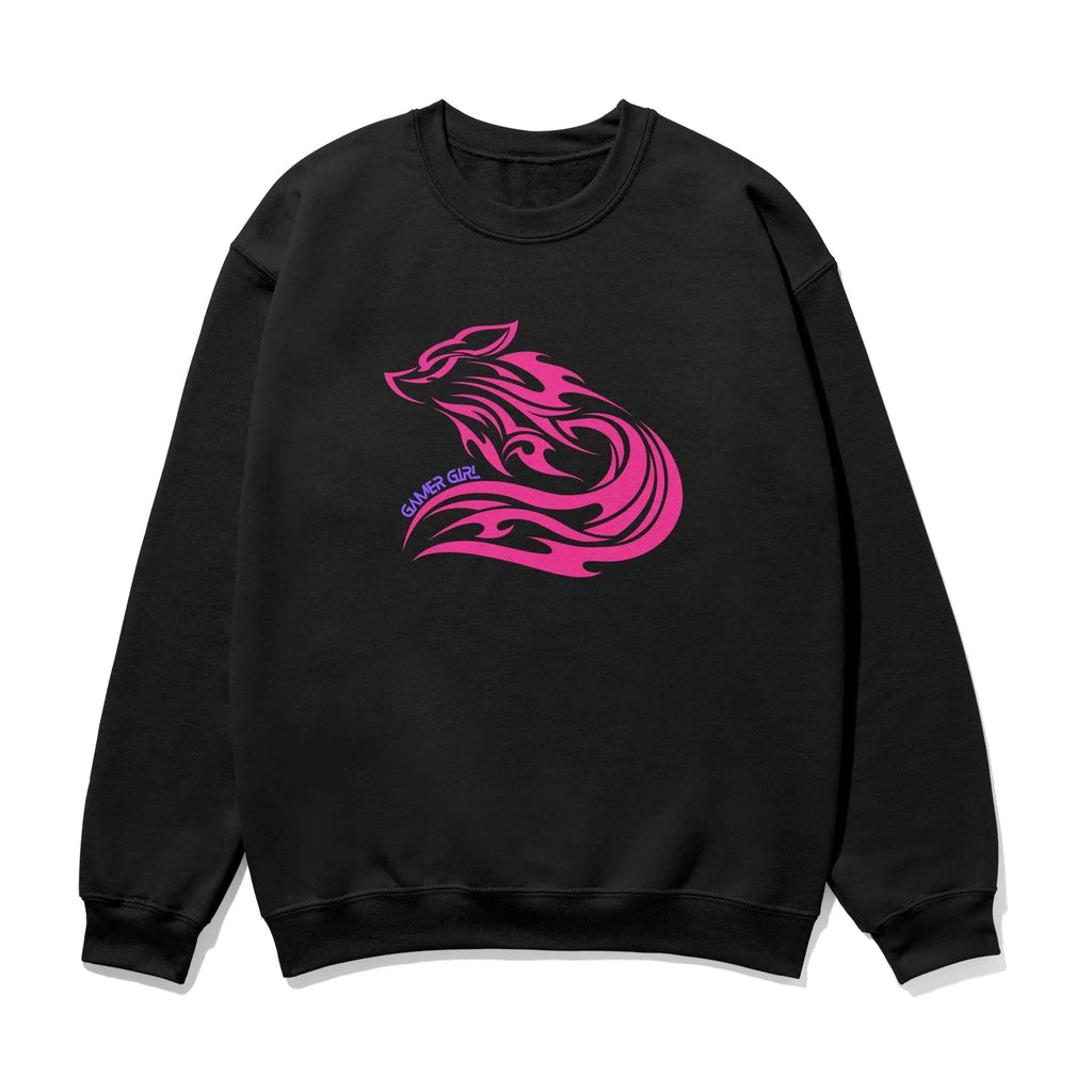 Gamer Girl Sweatshirt - Unisex Printed Pink Fox Sweatshirt With Sleeve Print