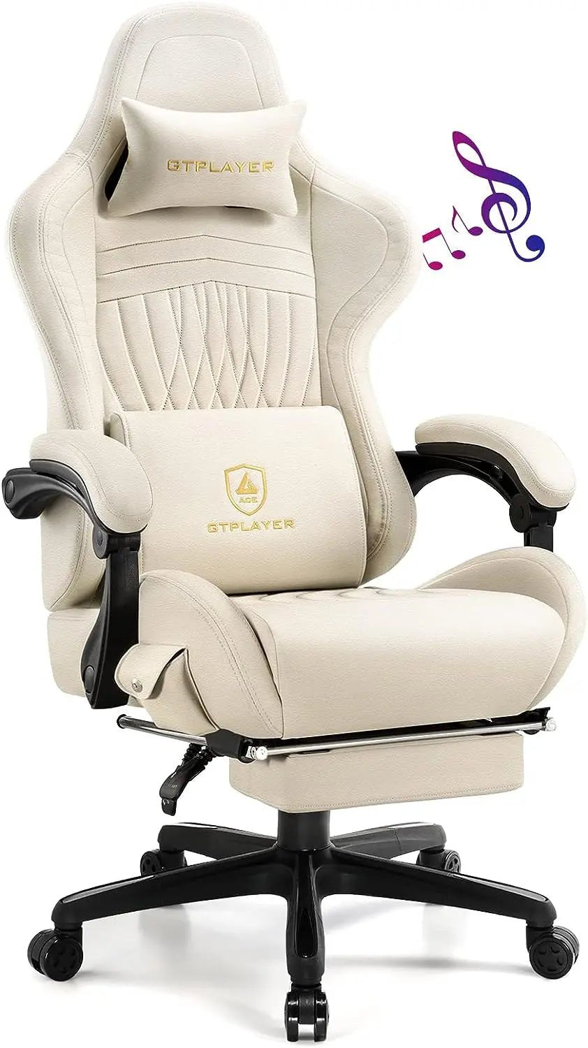Ergonomic Gaming Chair with Memory Foam Lumbar Pillow, Bluetooth Speakers & Reclining Footrest