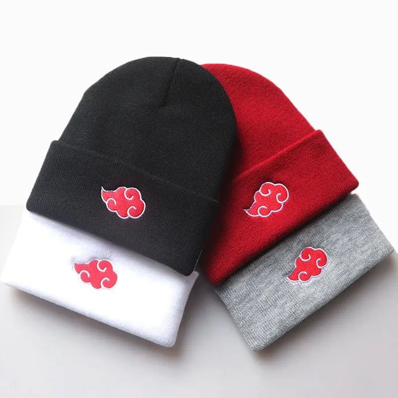 Anime Akatsuki Beanie – Naruto Red Cloud Embroidered Winter Cap Acrylic Hat