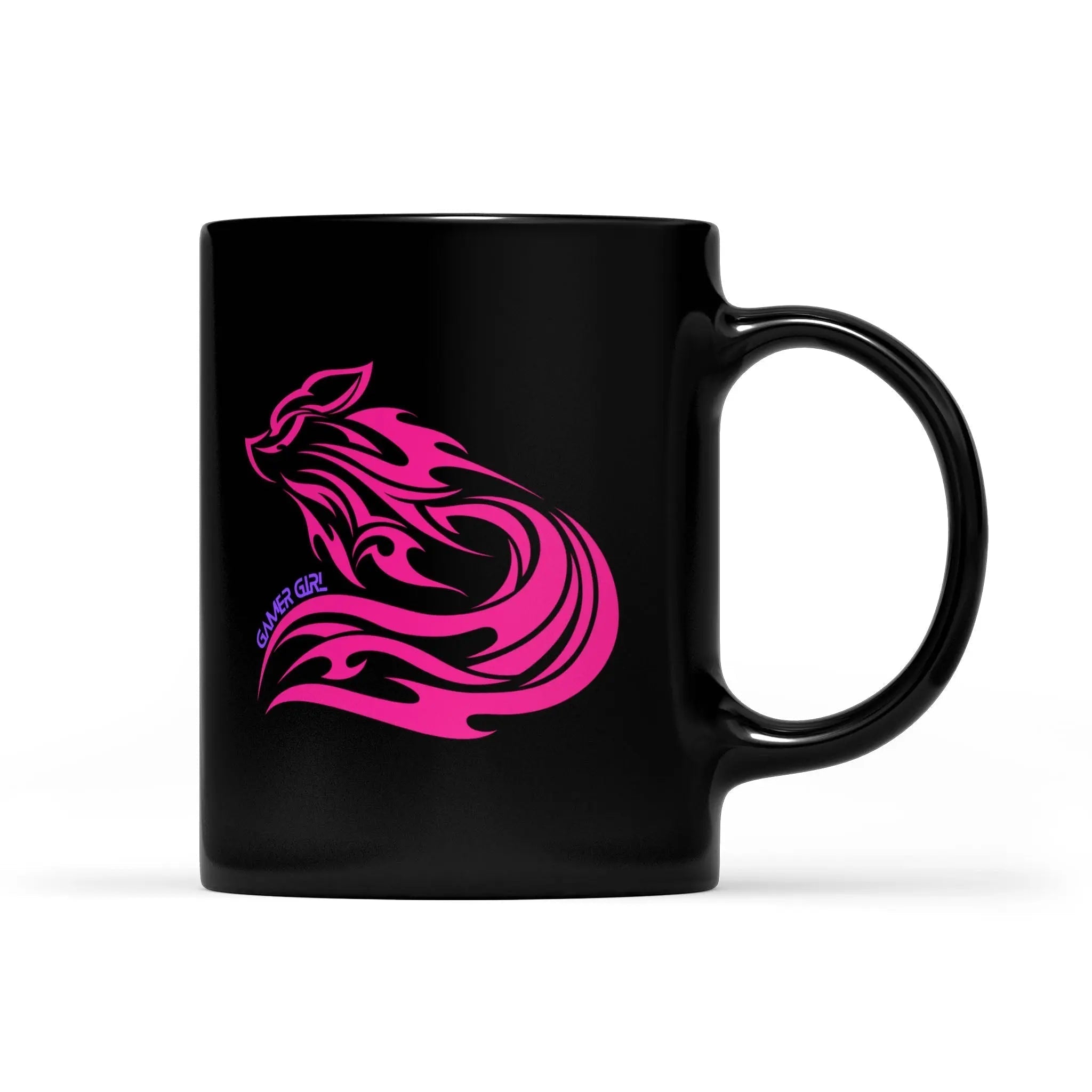 Gamer Girl Mug - Pink Fox Black Coffee Mug | Heat Resistant, Glossy Finish