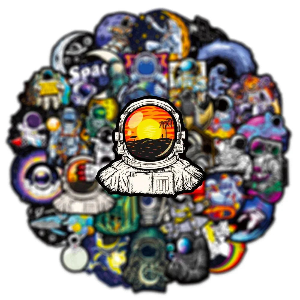 Astronaut Cartoon Stickers – 10 Piece Space Theme Stickers | Durable Vinyl Decals