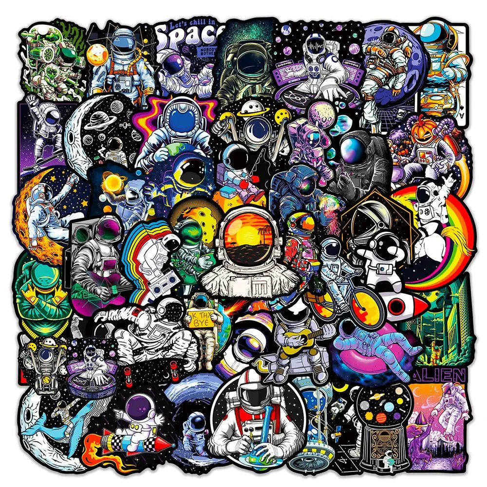 Astronaut Cartoon Stickers – 10 Piece Space Theme Stickers | Durable Vinyl Decals