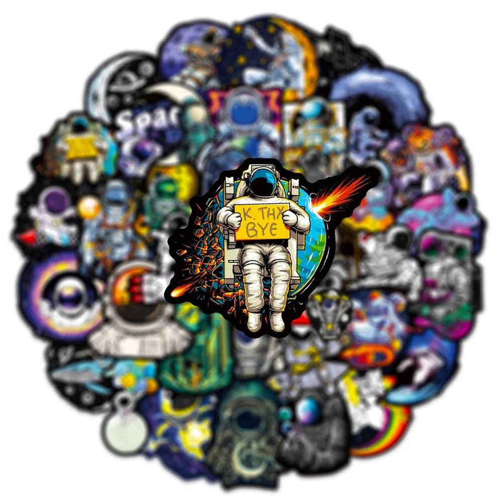 Astronaut Cartoon Stickers – 10 Piece Space Theme Stickers | Durable Vinyl Decals