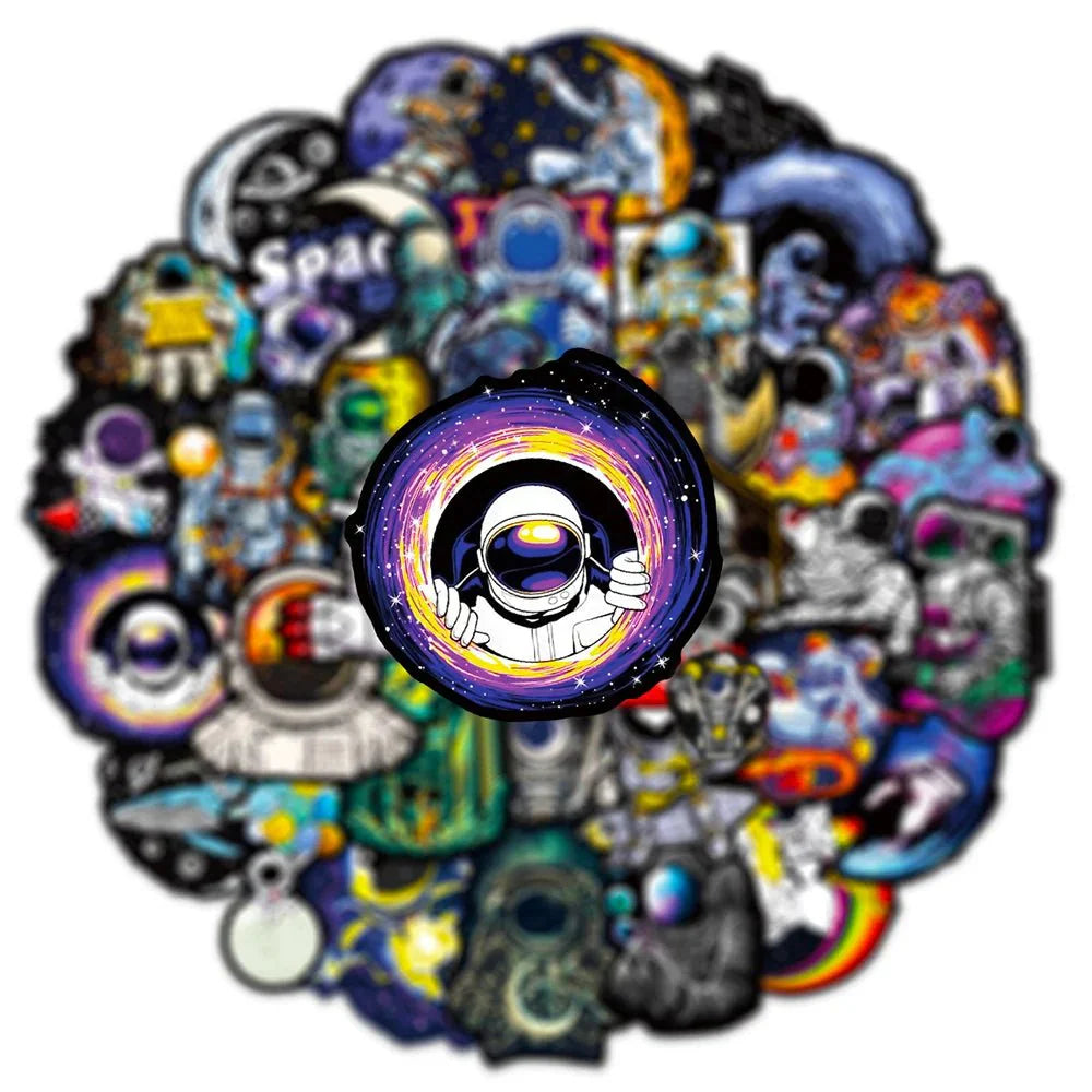 Astronaut Cartoon Stickers – 10 Piece Space Theme Stickers | Durable Vinyl Decals