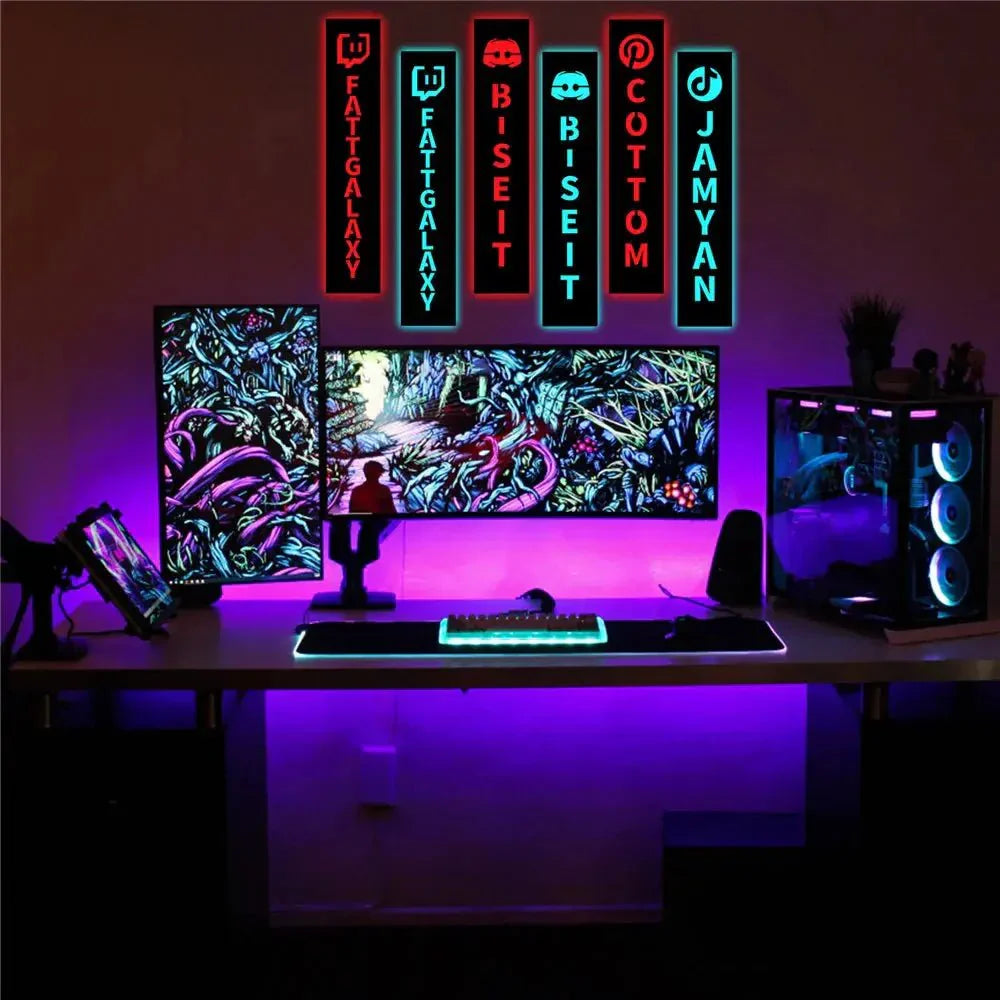 Personalized Gamer Tag Lamp - Custom LED Wall Lamp With Dimmable Light & Touch Switch