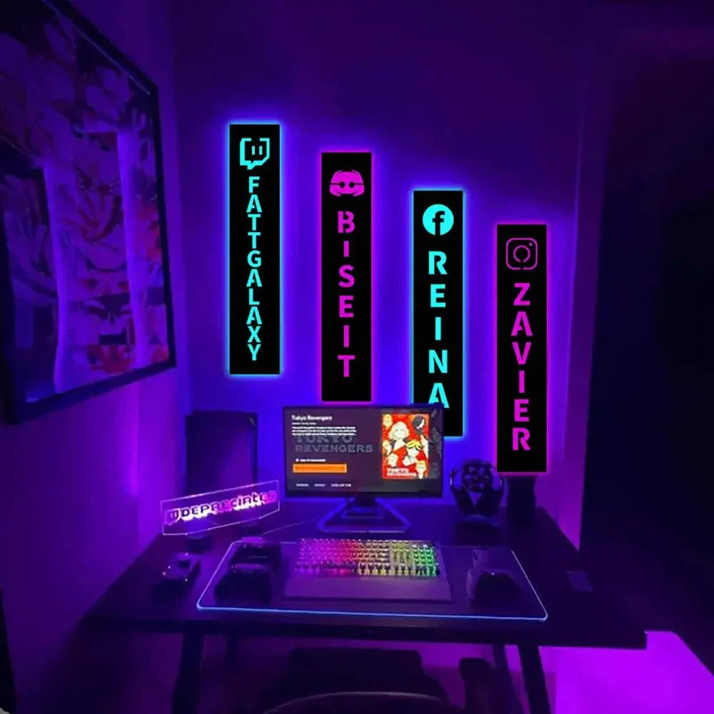 Personalized Gamer Tag Lamp - Custom LED Wall Lamp With Dimmable Light & Touch Switch