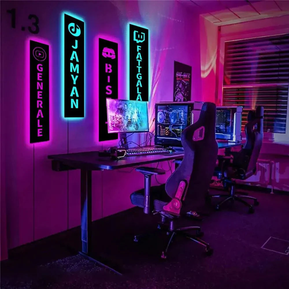 Personalized Gamer Tag Lamp - Custom LED Wall Lamp With Dimmable Light & Touch Switch