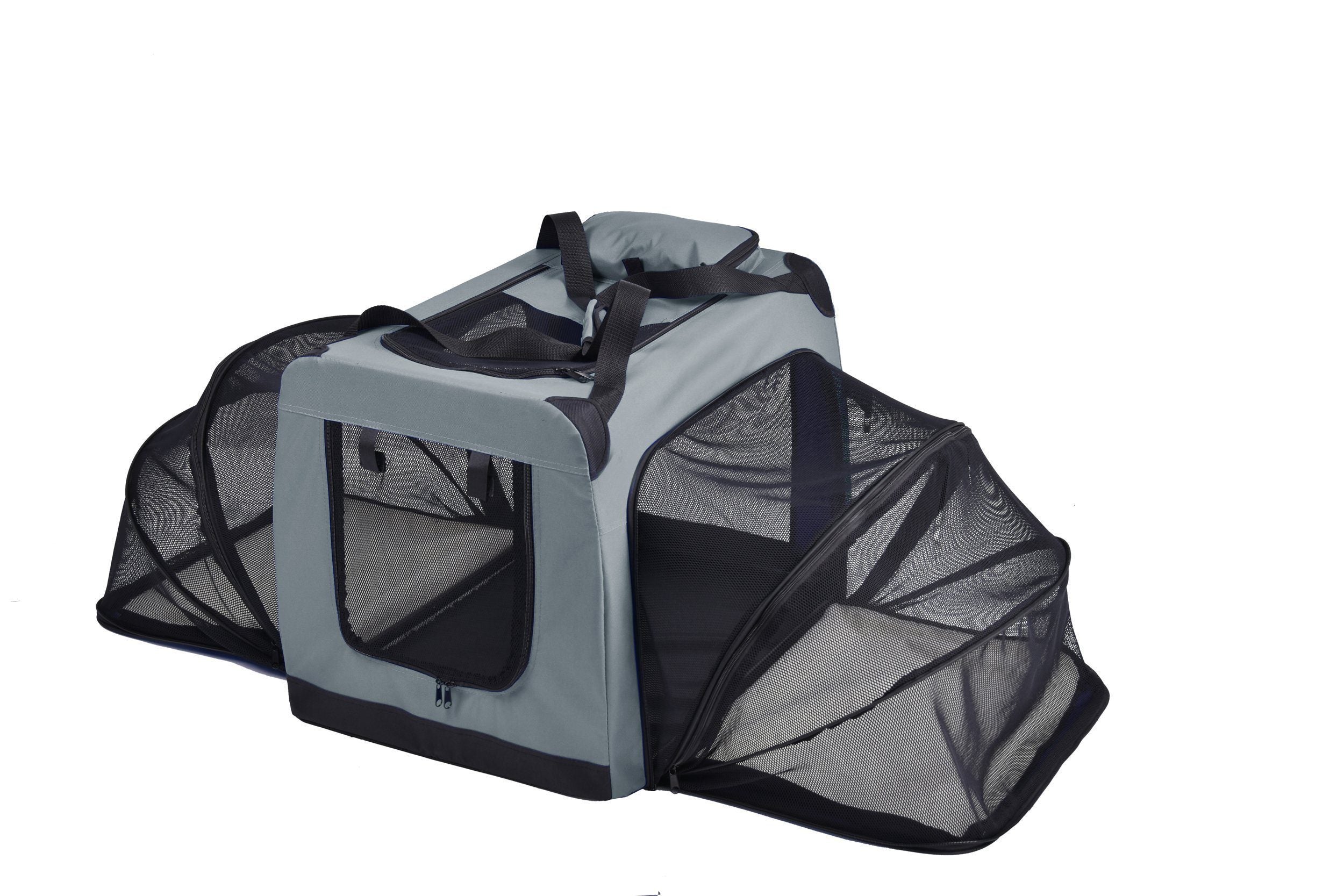 Pet Life ®  'Hounda Accordion' Metal Framed Soft-Folding Collapsible Dual-Sided Expandable Pet Dog Crate