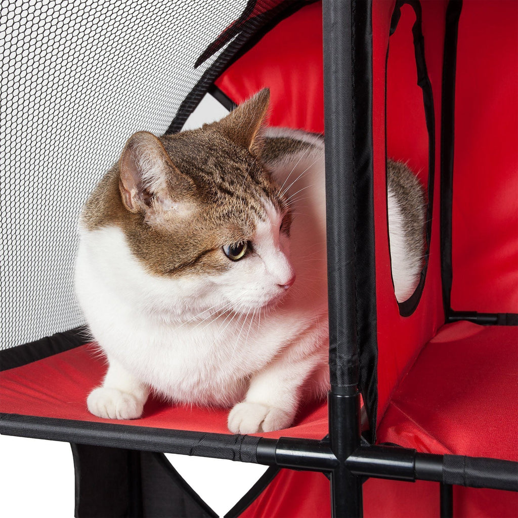 Pet Life ® 'Kitty-Play' Collapsible Travel Interactive Kitty Cat Tree Maze House Lounger Tunnel Lounge
