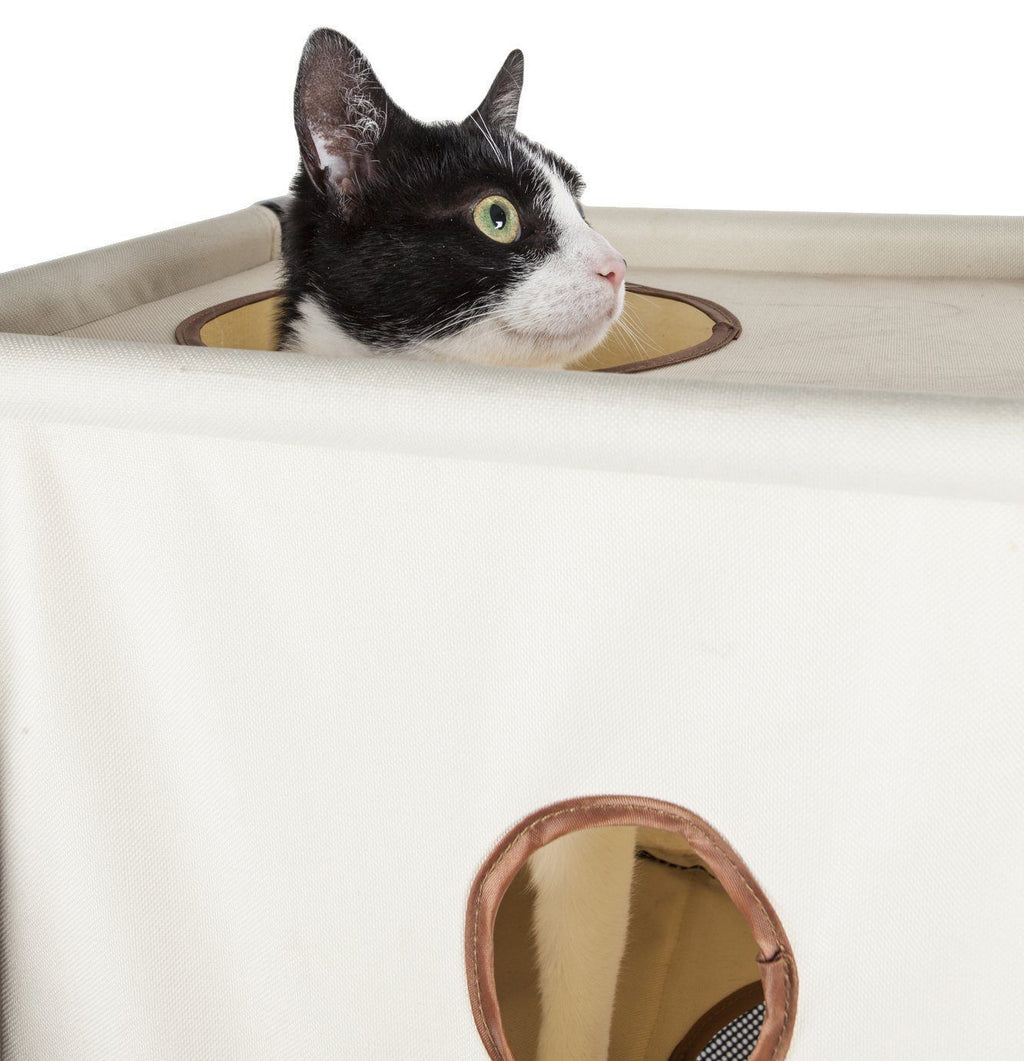 Pet Life ® 'Kitty-Square' Collapsible Travel Interactive Kitty Cat Tree Maze House Lounger Tunnel Lounge