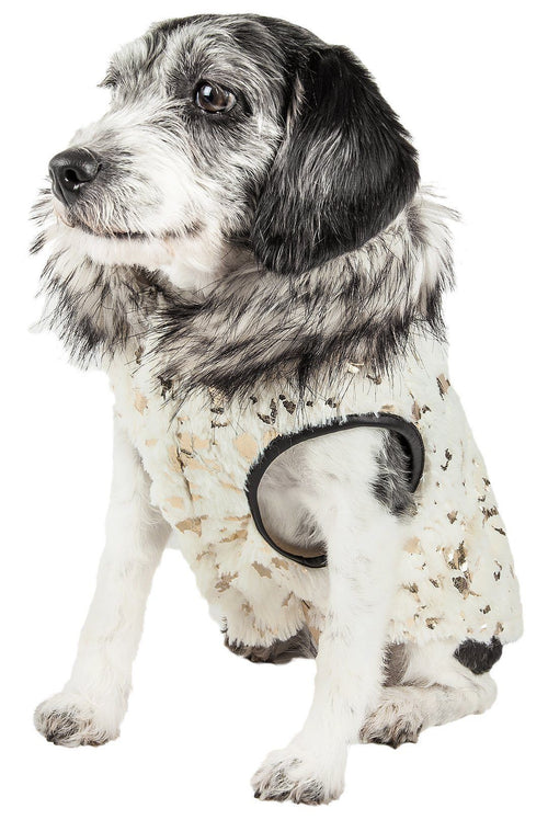 Pet Life ®  Luxe 'Gilded Rawffled' Gold-Plated Designer Fur Dog Coat