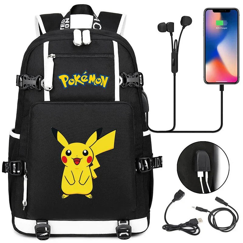 Pokémon adventure-packed schoolbag featuring Pikachu, Charizard, Gengar, and Bulbasaur