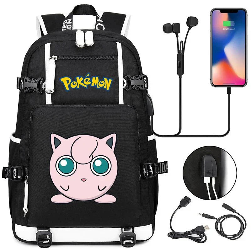 Pokémon adventure-packed schoolbag featuring Pikachu, Charizard, Gengar, and Bulbasaur