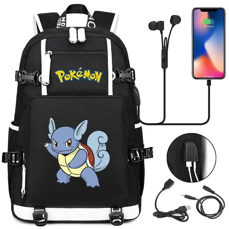 Pokémon adventure-packed schoolbag featuring Pikachu, Charizard, Gengar, and Bulbasaur