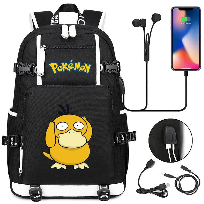 Pokémon adventure-packed schoolbag featuring Pikachu, Charizard, Gengar, and Bulbasaur