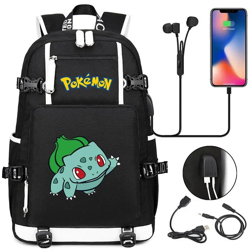 Pokémon adventure-packed schoolbag featuring Pikachu, Charizard, Gengar, and Bulbasaur