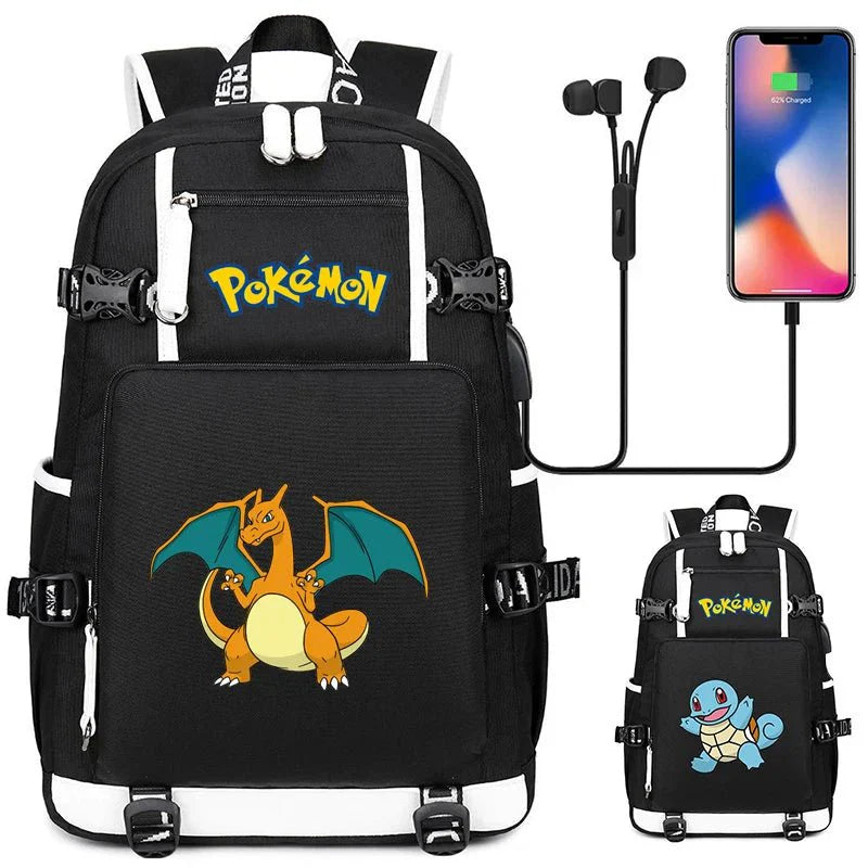 Pokémon adventure-packed schoolbag featuring Pikachu, Charizard, Gengar, and Bulbasaur
