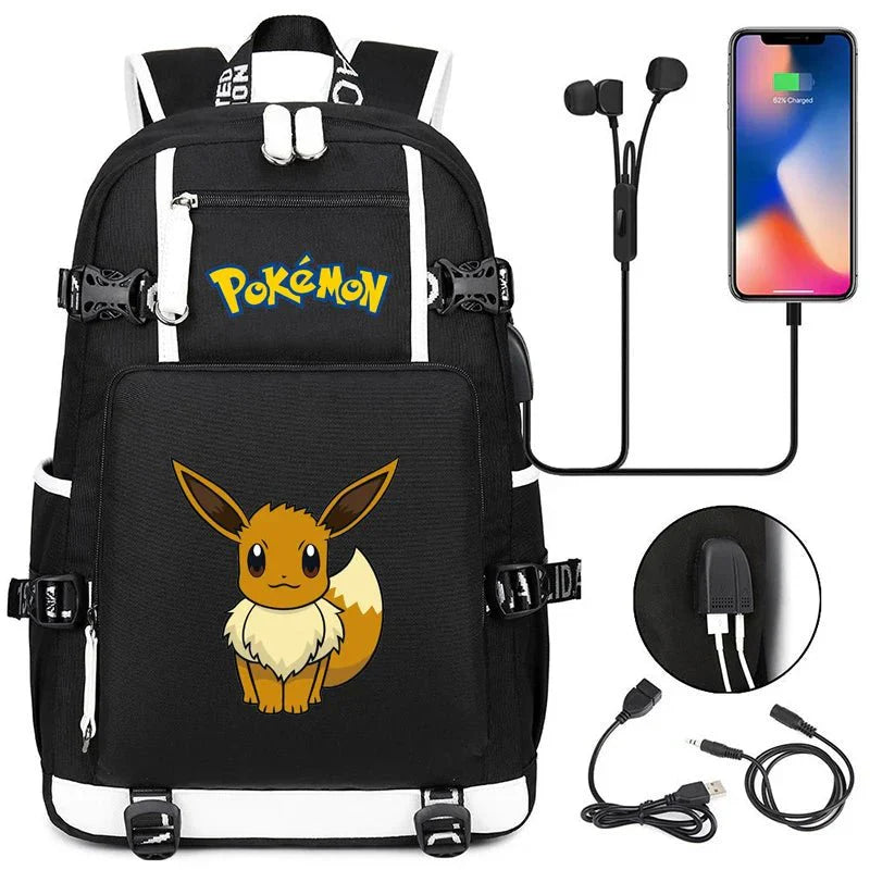 Pokémon adventure-packed schoolbag featuring Pikachu, Charizard, Gengar, and Bulbasaur