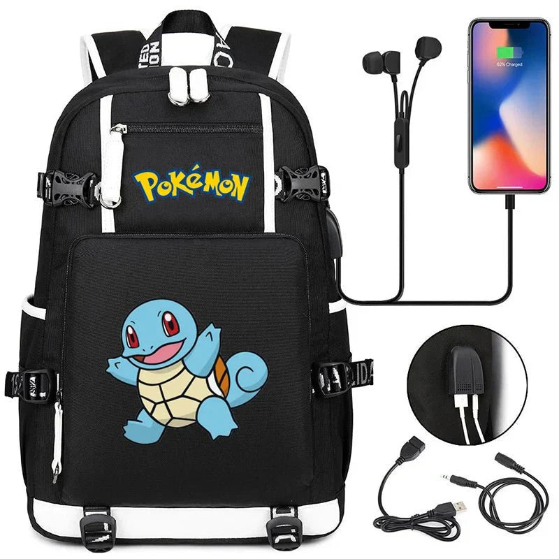 Pokémon adventure-packed schoolbag featuring Pikachu, Charizard, Gengar, and Bulbasaur