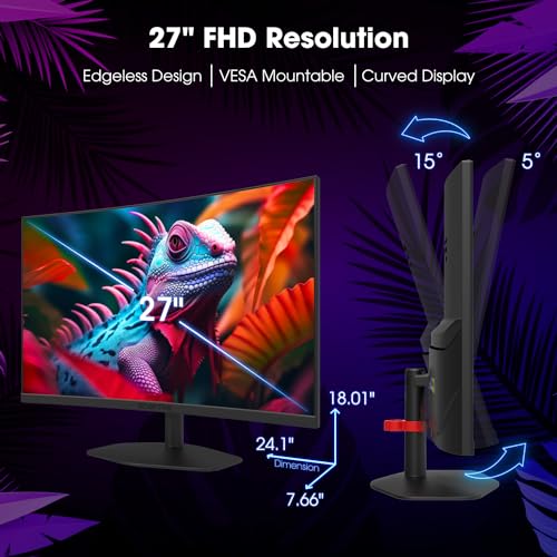 Curved Gaming Monitor 24 Inch Full HD 1080p Display | High Refresh Rate, VESA Wall Mount