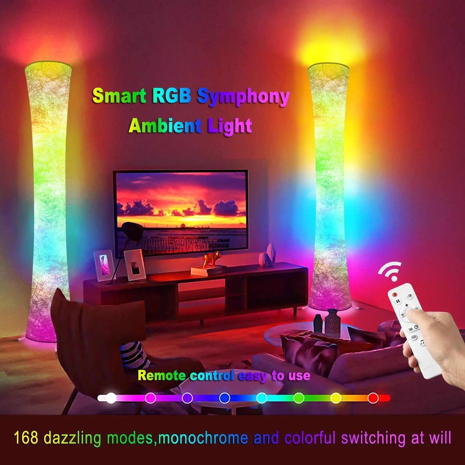 Smart Led Floor Lamps, RGB Color Changing with APP & Remote Control, 62 Inch DIY Mode Music Sync Standing Modern Corner Lamp Decor for Living Room Bedroom Game, 1 Piece