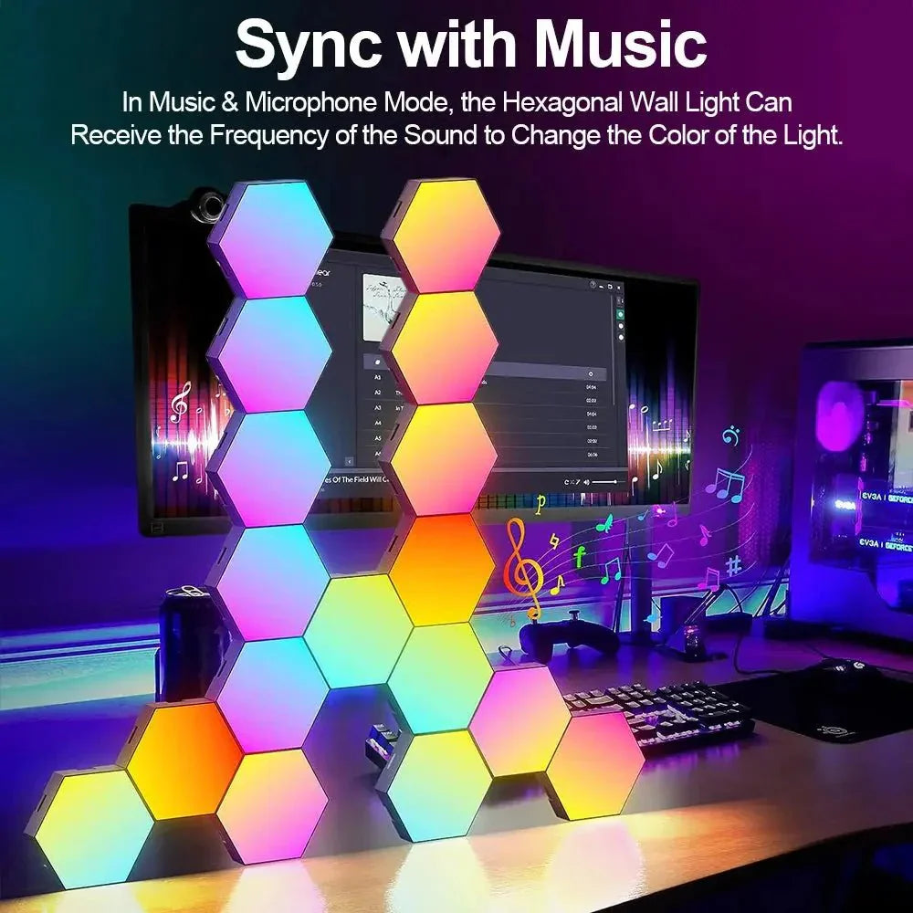 Smart RGB Wall Lamp – Hexagonal Color Changing Lamp with Music Rhythm Light