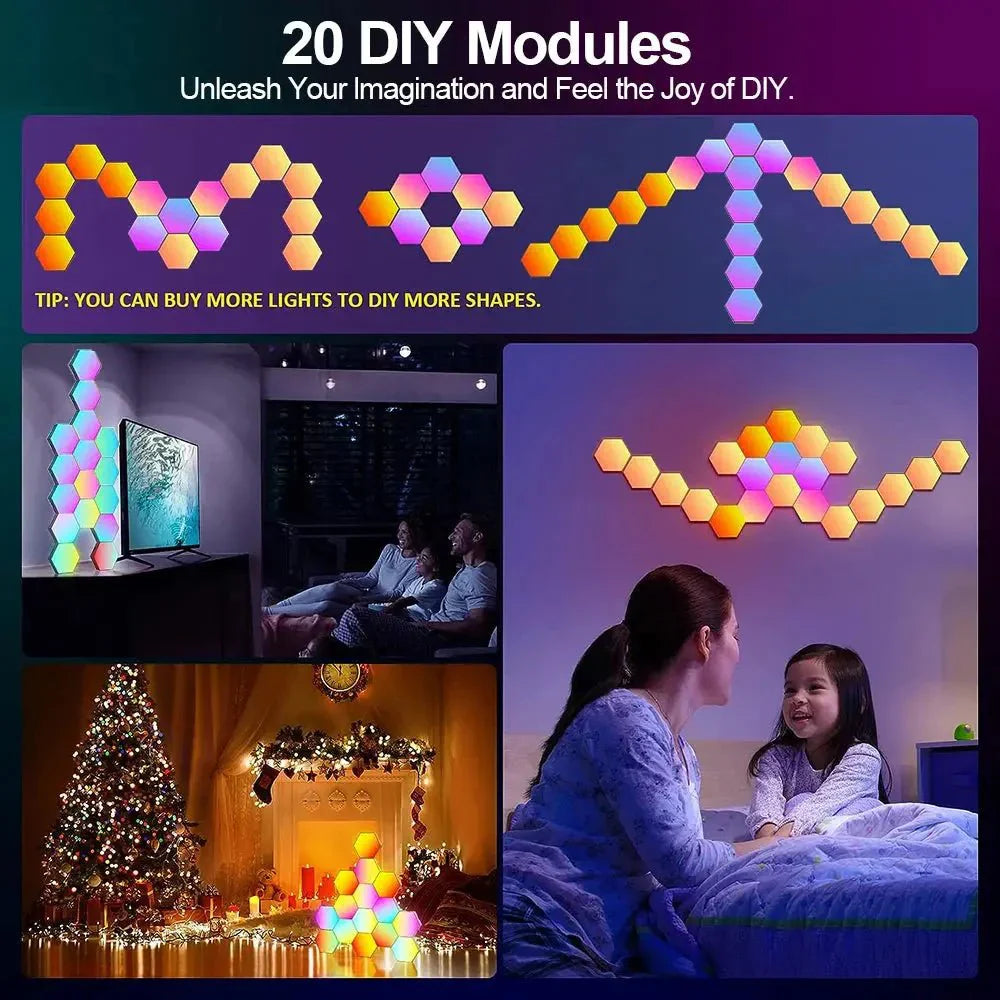 Smart RGB Wall Lamp – Hexagonal Color Changing Lamp with Music Rhythm Light