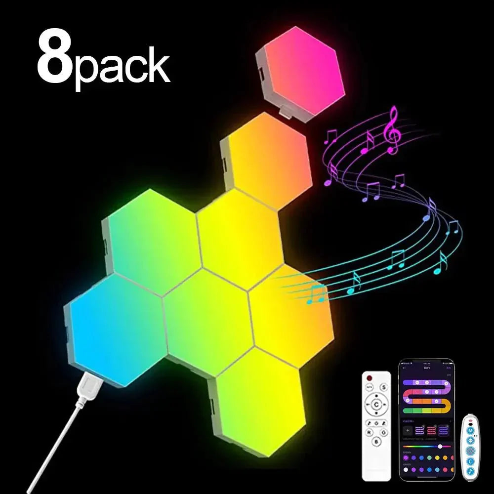 Smart RGB Wall Lamp – Hexagonal Color Changing Lamp with Music Rhythm Light