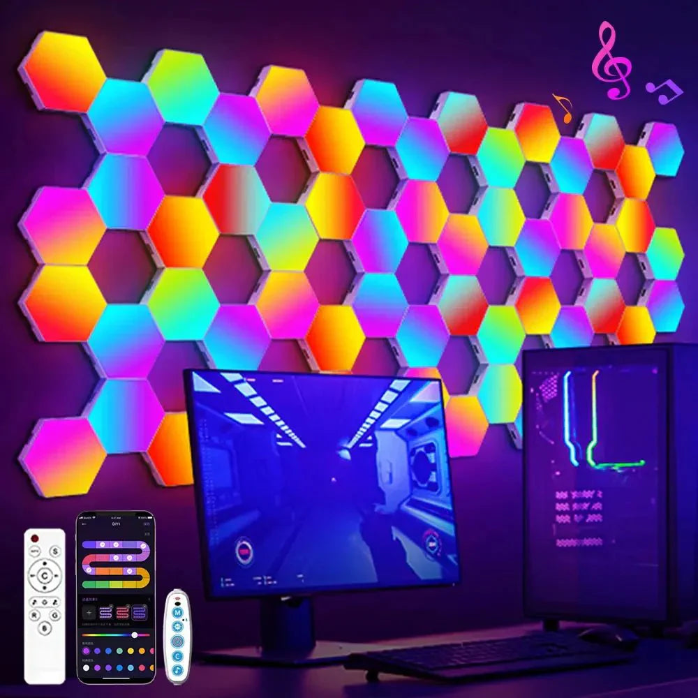 Smart RGB Wall Lamp – Hexagonal Color Changing Lamp with Music Rhythm Light